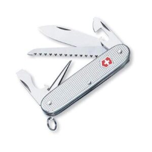 victorinox farmer alox swiss army knife, 9 functions, swiss made pocket knife with large blade, screwdriver, can opener and wire stripper - silver