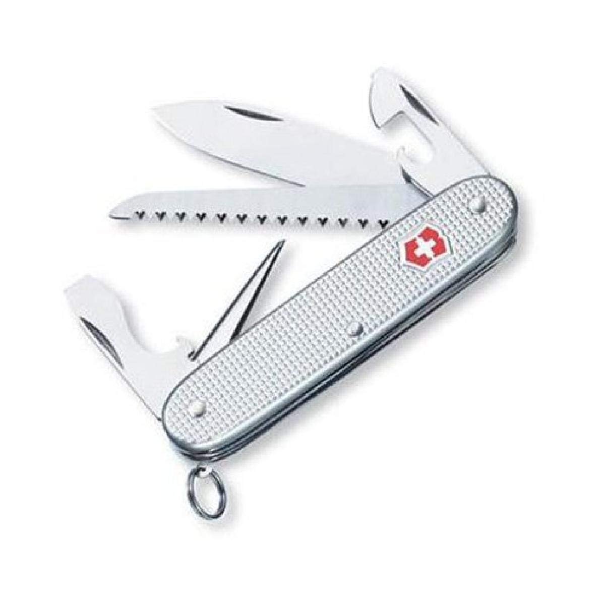 Victorinox Farmer Alox Swiss Army Knife, 9 Functions, Swiss Made Pocket Knife with Large Blade, Screwdriver, Can Opener and Wire Stripper - Silver