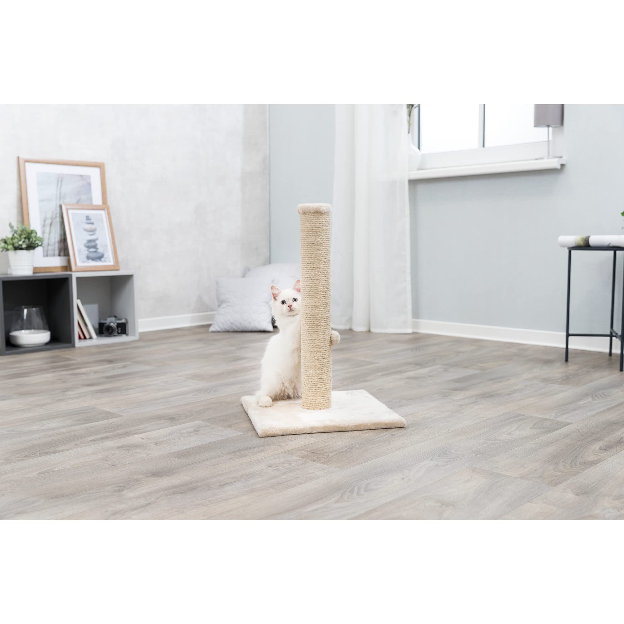 TRIXIE Parla Cat Scratching Post 24.4 Inch - Cat Scratcher with Soft Fabric Covering Base and Durable Sisal Rope - in Beige