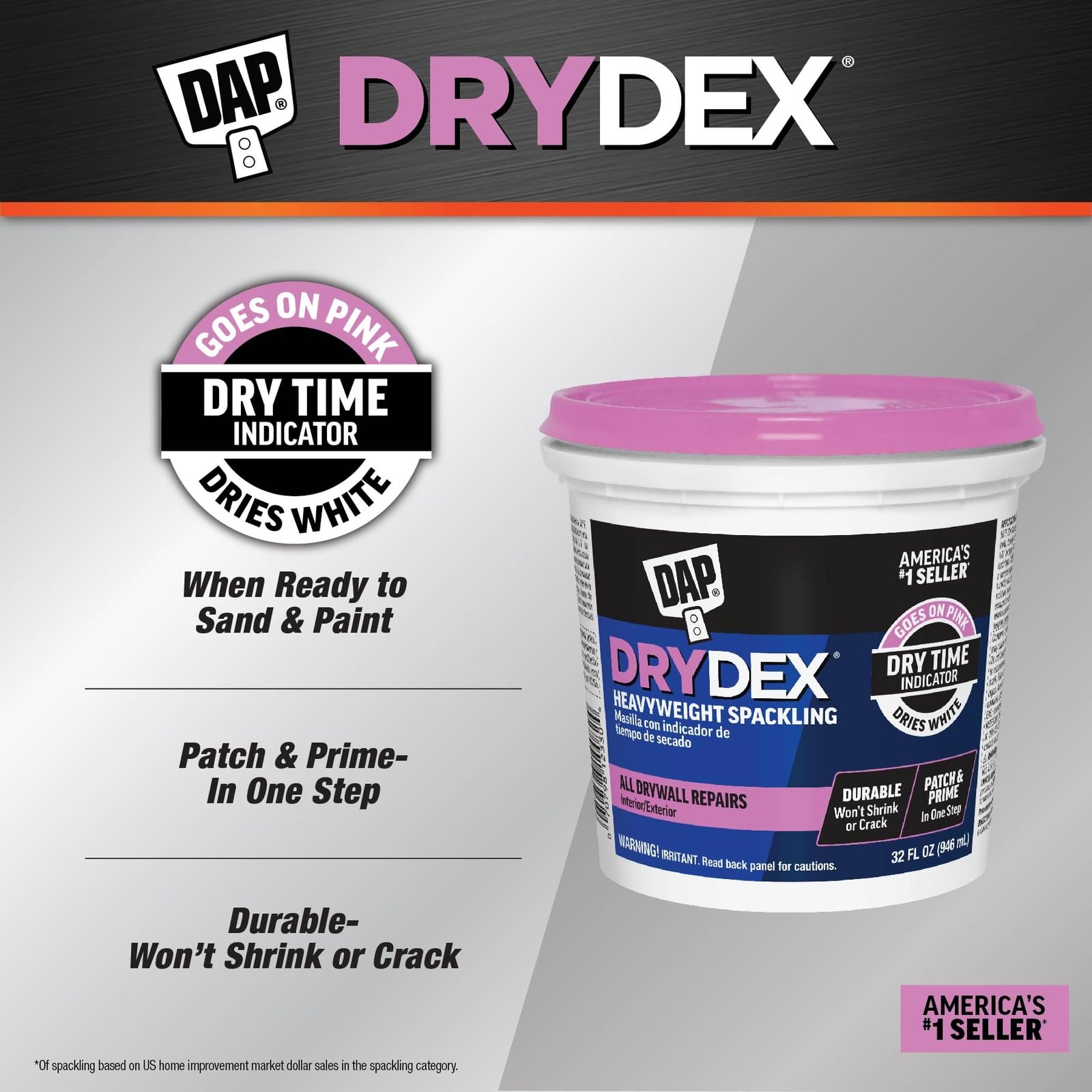 1 qt Dap 12330 DryDex Interior/Exterior Spackling, White