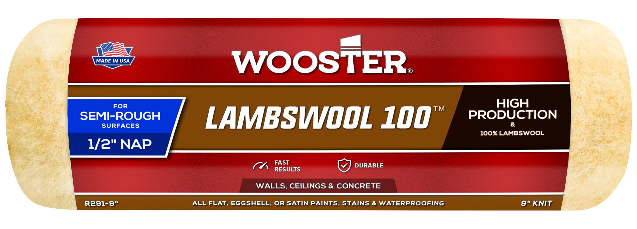 Wooster Brush R291-9 Lambswool 100 Roller Cover, 1/2-Inch Nap, 9-Inch