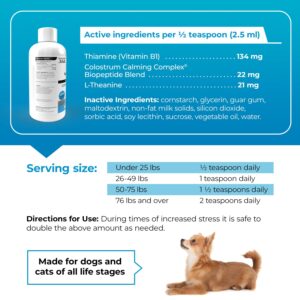 VetriScience Composure Max Liquid Formula - Clinically Proven Dog Calming and Cat Calming Supplement with Colostrum, L-Theanine & Vitamin B1 for Stress, Storms, Separation & More - 8 oz