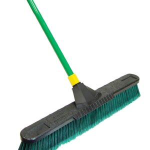 Quickie Bulldozer 24-Inch Multi-Surface Push Broom, 60" Wood Handle, Green, for Outdoor/Indoor Sweeping/Cleaning