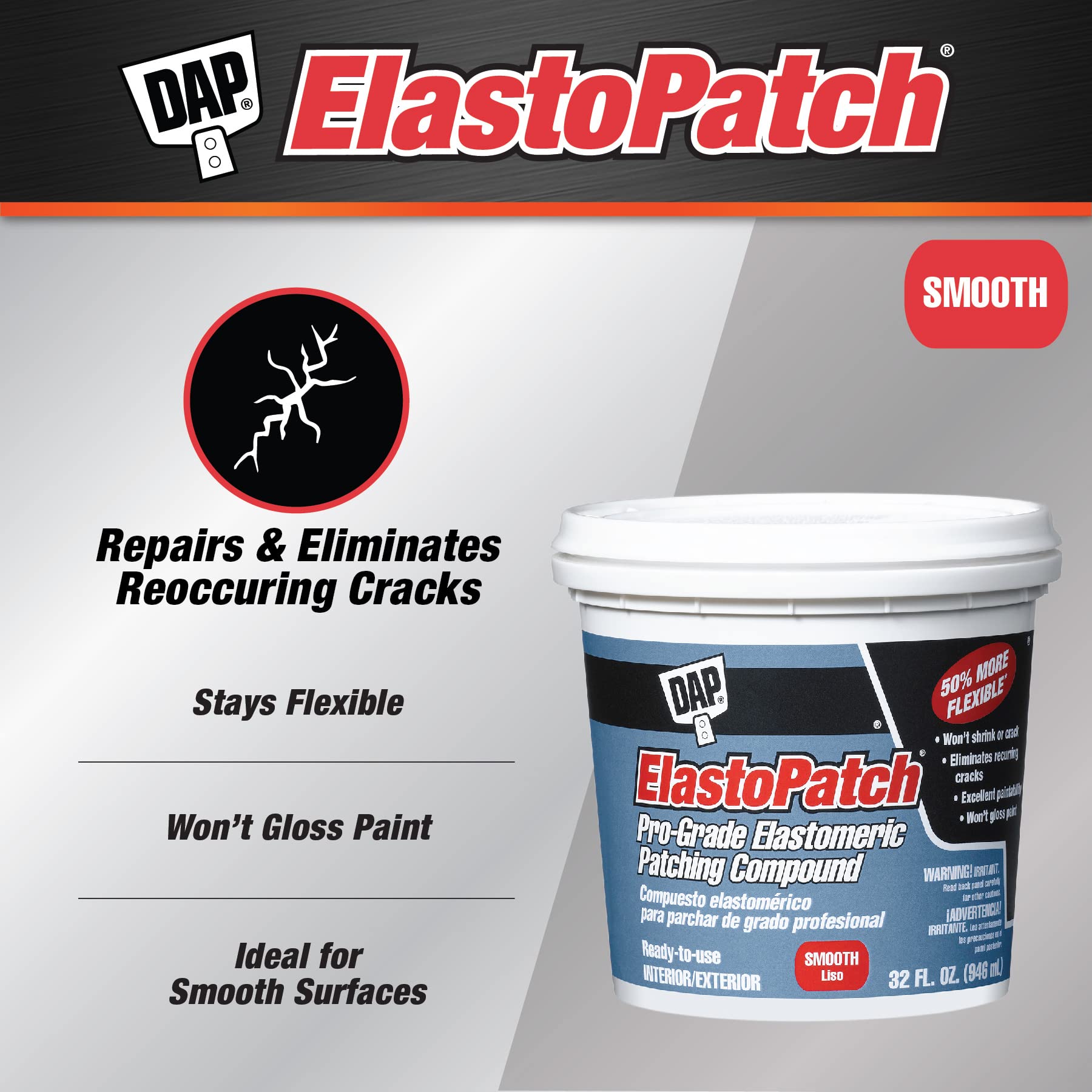 Dap 12288 Elastomeric Patch Textured, 1-Quart, Off-White