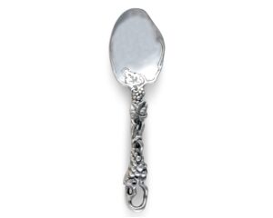 arthur court designs metal buffet serving spoon in grape pattern sand casted in aluminum with artisan quality hand polished designer tarnish-free 11.5 inch long