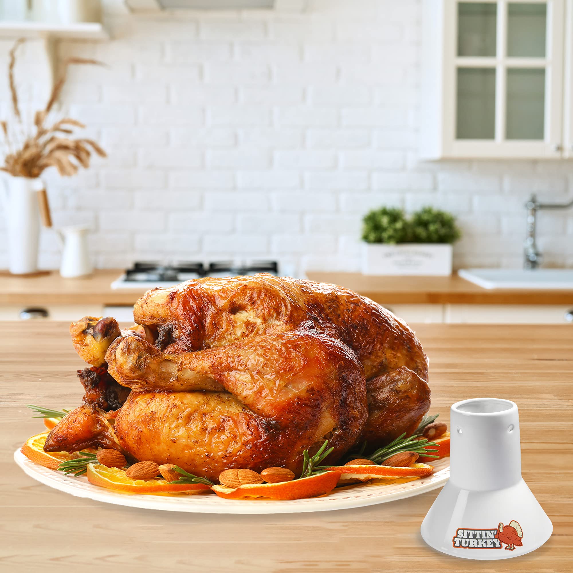 Sittin' Turkey Ceramic Beer Can Roaster & Steamer- Easily Infuse Marinades & BBQ flavors For Juicier, Flavorful Meat- XL Base Perfectly Cooks Up to an 18lb Turkey for Christmas Meals & Holiday Parties