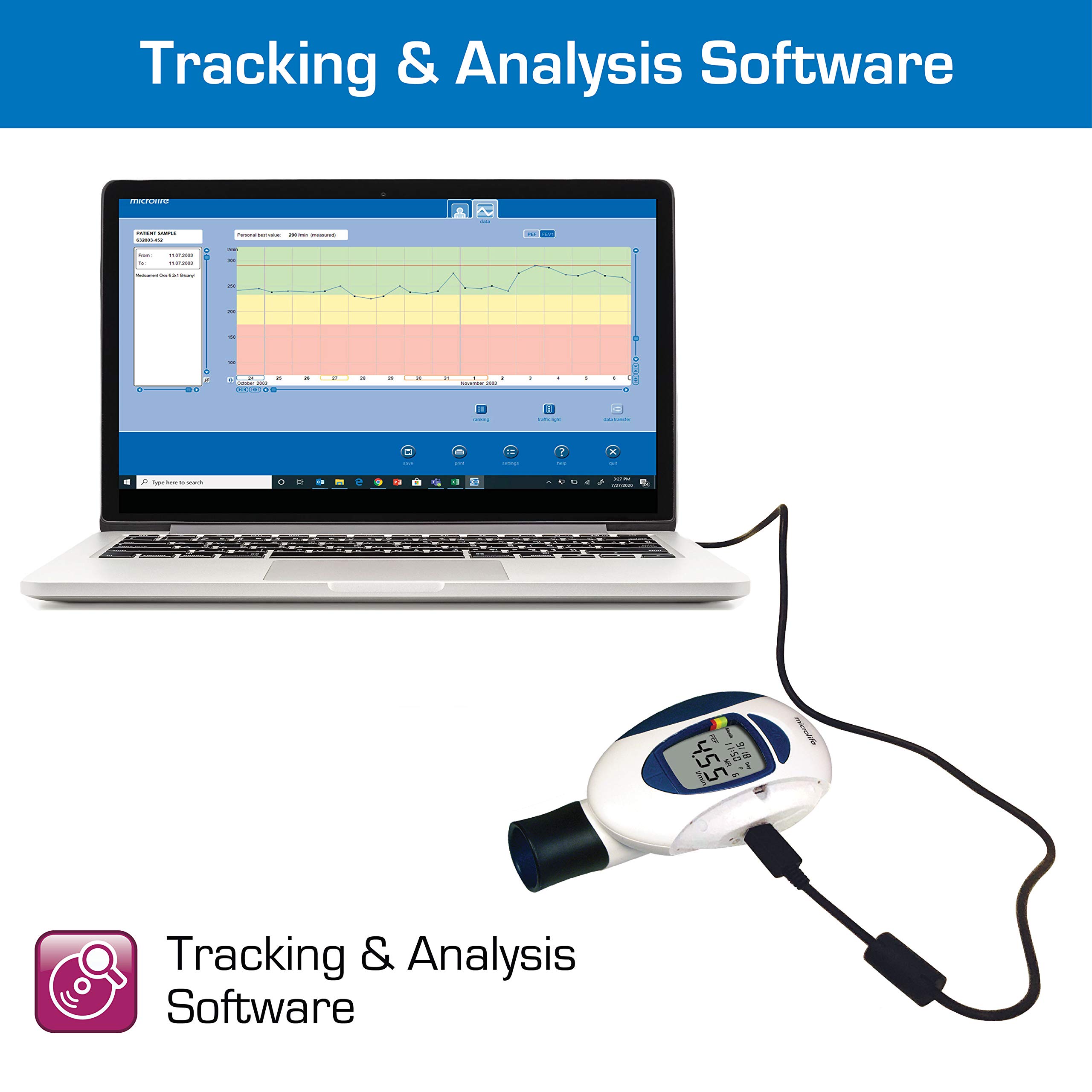 Microlife Digital Peak Flow Meter Tests PEF / FEV1 / Early Detection of Asthma Attacks | Spirometer for Kids & Adults | Perfect for Monitoring Asthma, COPD & other Lung Conditions at Home or On-the-Go