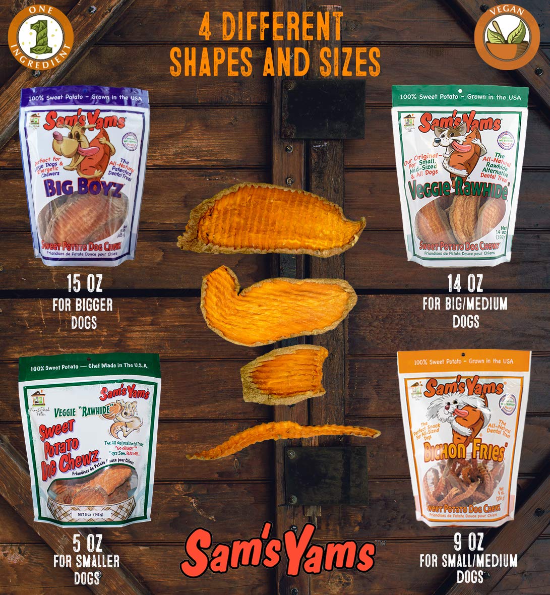 Sam's Yams Sweet Potato Dog Chewz, All Natural Made in USA Sweet Potato Dog Treats - Dried and Chewy - Perfect for Small, Medium, and Large Dogs - Healthy Dog Supplement Treats, 5 oz Single Pack