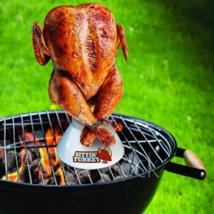 Sittin' Turkey Ceramic Beer Can Roaster & Steamer- Easily Infuse Marinades & BBQ flavors For Juicier, Flavorful Meat- XL Base Perfectly Cooks Up to an 18lb Turkey for Christmas Meals & Holiday Parties