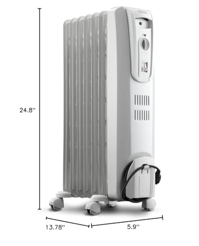 DeLonghi Oil Filled Radiant Heater, 1500W Electric Space Heater - Quiet and Portable with Anti-Freeze Function and Safety Features, TRH0715