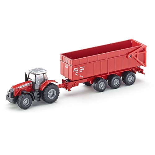 Siku 1844, Massey Ferguson Tractor with Trailer, 1:87, Metal/Plastic, Red, Tiltable Trailer