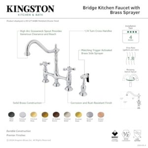 Kingston Brass KS1271AXBS Heritage Kitchen Faucet with Brass Sprayer, 8-3/4-Inch, Polished Chrome