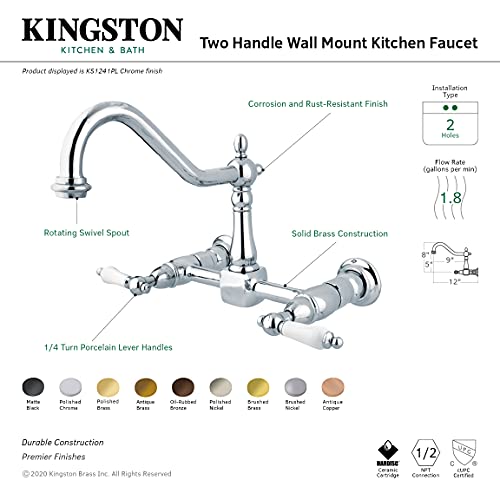 Kingston Brass KS1241PL Heritage Bridge Kitchen Faucet, 8-1/2", Polished Chrome