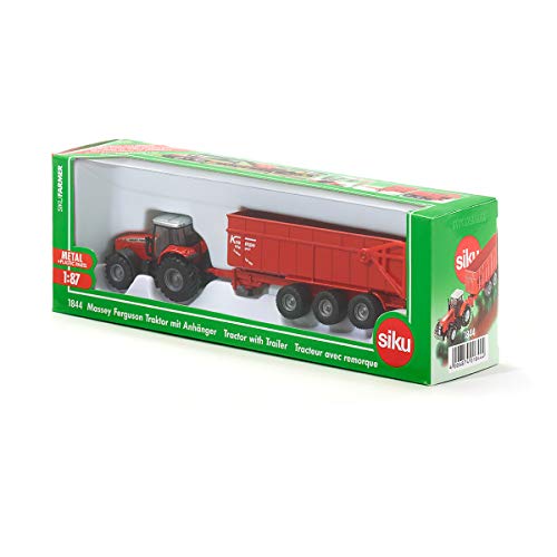 Siku 1844, Massey Ferguson Tractor with Trailer, 1:87, Metal/Plastic, Red, Tiltable Trailer