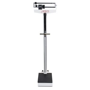 detecto 448 balance beam doctor/physician scale w/ height rod, wheels & hand post, 400 lbs, made in the usa