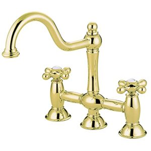 kingston brass ks3782ax restoration bridge kitchen faucet, 9", polished brass