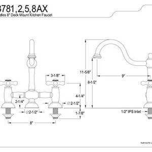 Kingston Brass KS3782AX Restoration Bridge Kitchen Faucet, 9", Polished Brass