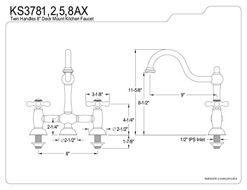 Kingston Brass KS3782AX Restoration Bridge Kitchen Faucet, 9", Polished Brass