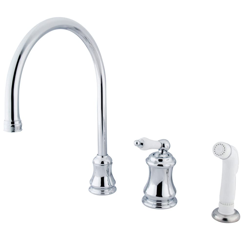 Kingston Brass KS3811PL Restoration Widespread Kitchen Faucet with Plastic Sprayer, Polished Chrome