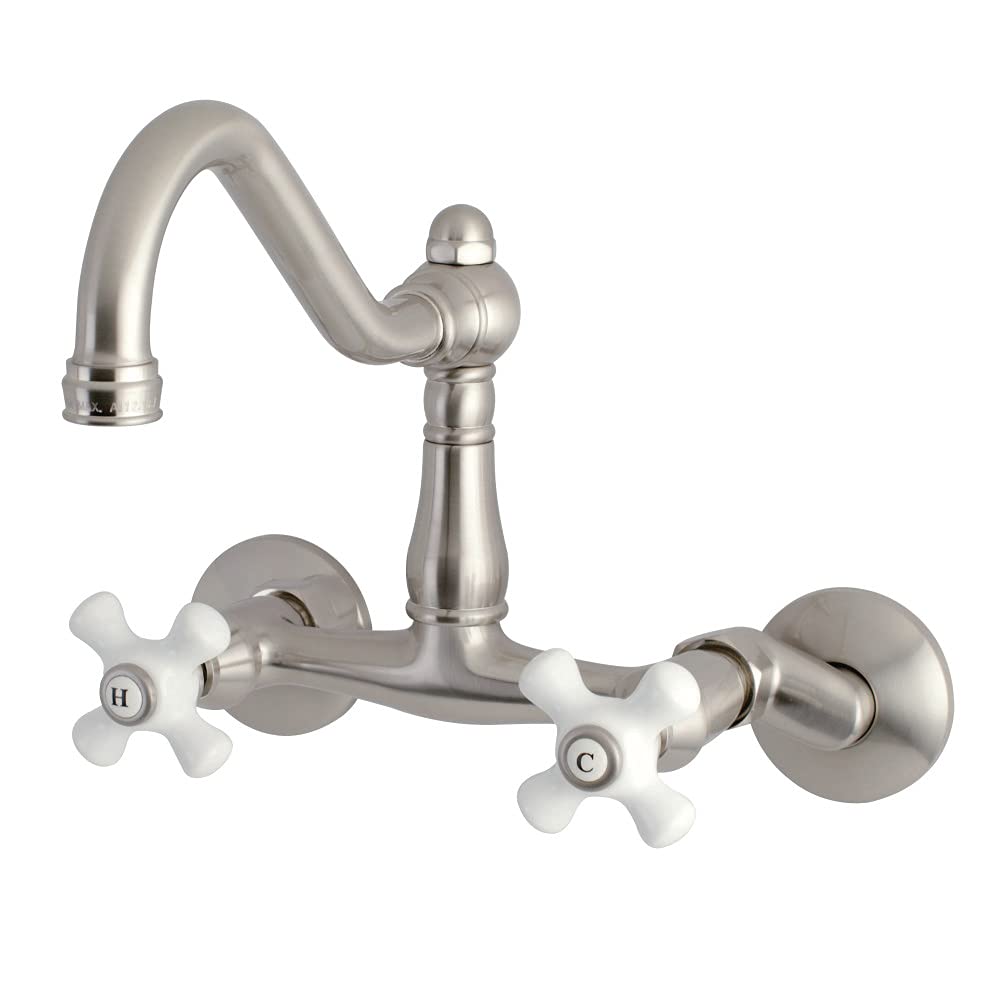 Kingston Brass KS3228PX Vintage Wall Mount Kitchen Faucet, Brushed Nickel, 8.5 x 8 x 6