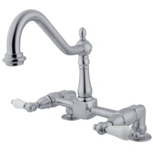 kingston brass ks1141pl heritage bridge kitchen faucet, 8-3/4-inch, polished chrome