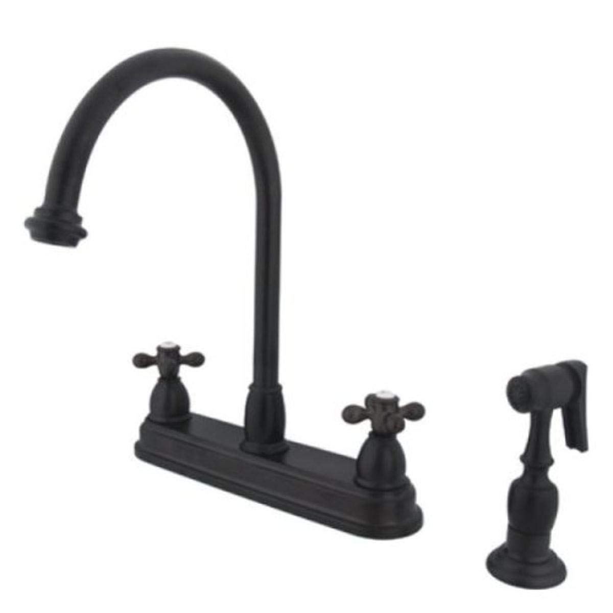 Kingston Brass KB3755AXBS Brass Cross Handle Centerset Deck Mount Kitchen Faucet, 8", Bronze