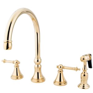 kingston brass ks2792kxbs governor deck mount kitchen faucet with brass sprayer, 8-1/4-inch, polished brass