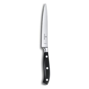 victorinox grand maitre chef's knife - kitchen knife for cutting meat, vegetables & fruit - modern slicing knife for cooking - black handle, 6"