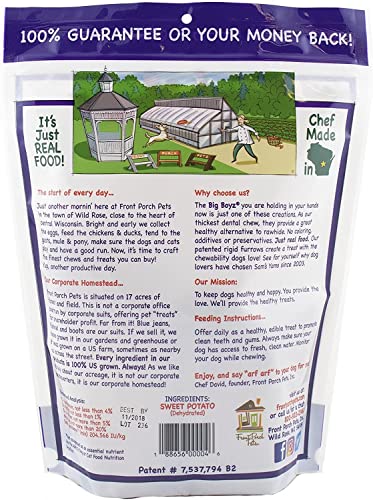 Sams Yams Sweet Potato Dog Treats, Healthy Dog Treats for Large Dogs - Sweet Potato Dog Treats Made in USA, High Fiber, Vegan Dental Chews - Big Boyz, Sweet Potato Dog Chewz, 15oz (Single Pack)