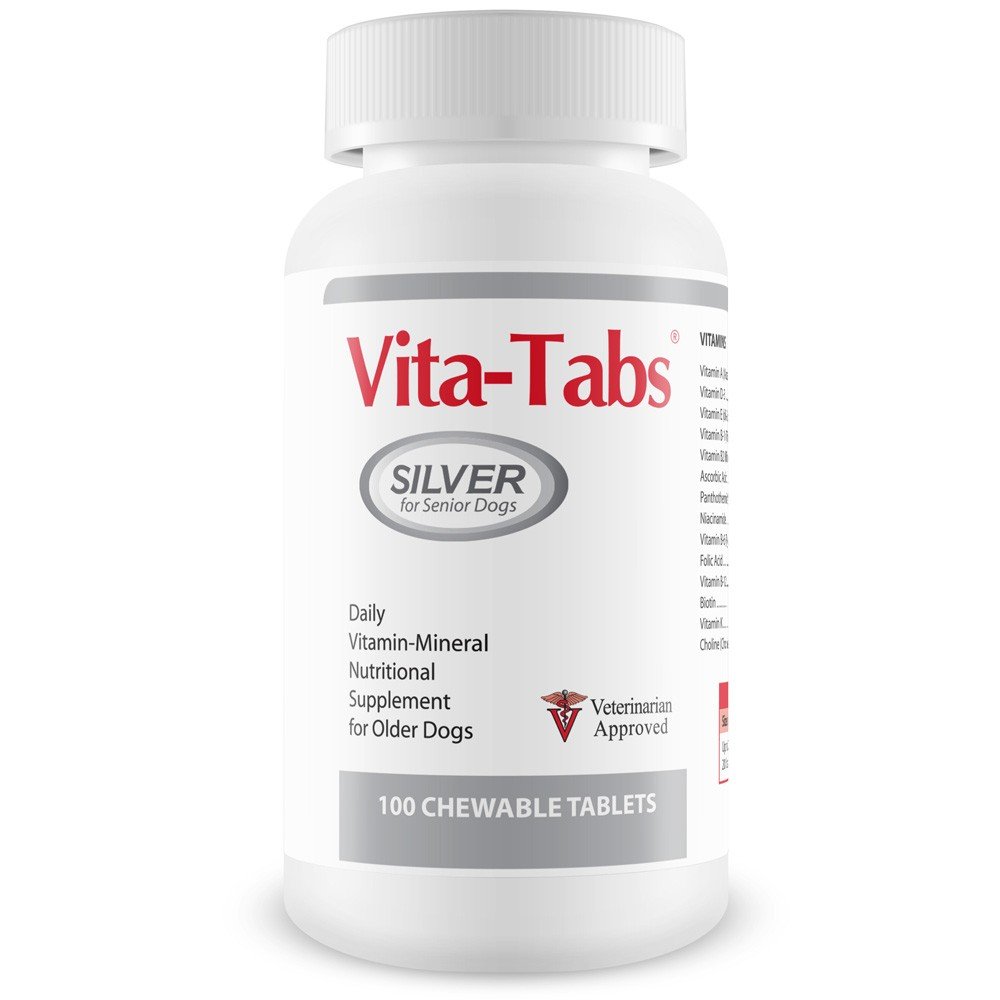 Vita-Tabs Silver for Senior Dogs - Daily Vitamin-Mineral Supplement, Supports Immune System, Bones, Veterinarian Approved, Liver Flavor, 150 Chew Tabs