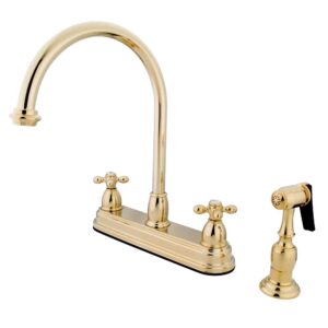 kingston brass kb3752axbs restoration deck mount kitchen faucet, cross handle with brass sprayer, 8-1/2-inch, polished brass