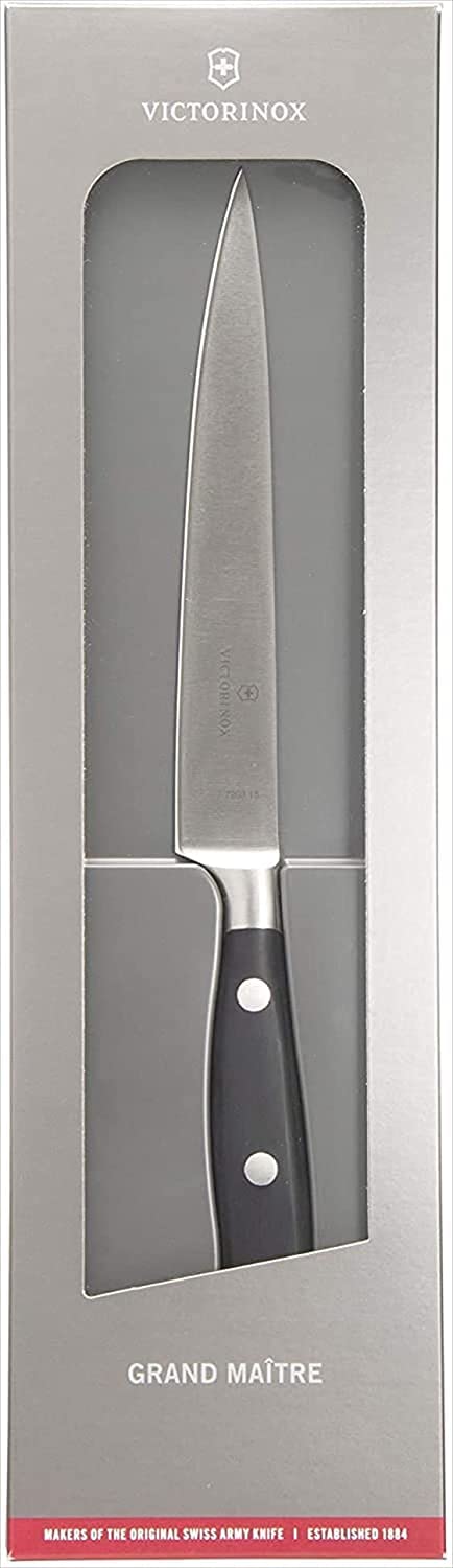 Victorinox Grand Maitre Chef's Knife - Kitchen Knife for Cutting Meat, Vegetables & Fruit - Modern Slicing Knife for Cooking - Black Handle, 6"