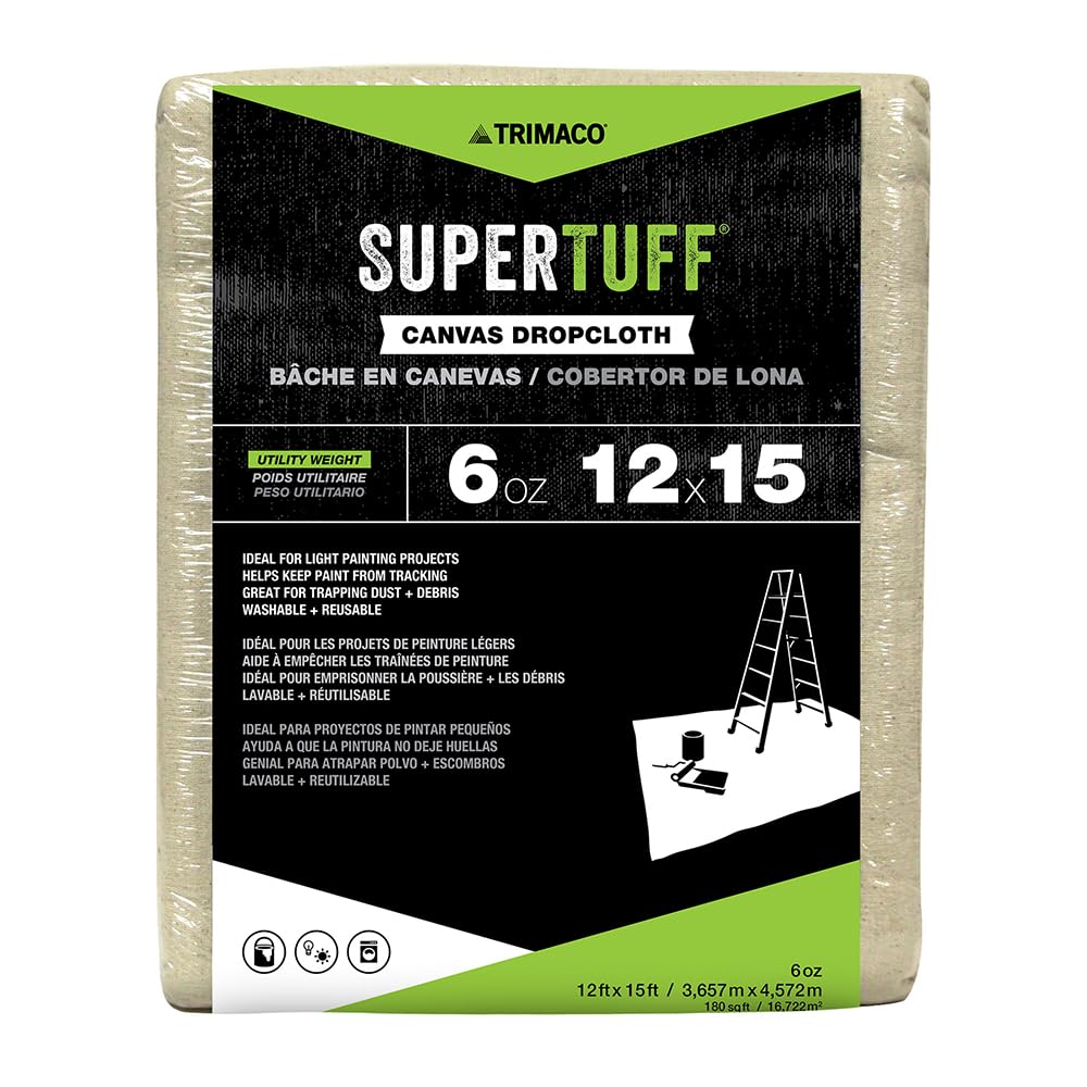 Trimaco SuperTuff 6 oz thick Utility Weight Canvas Drop Cloth, 12-feet x 15-feet