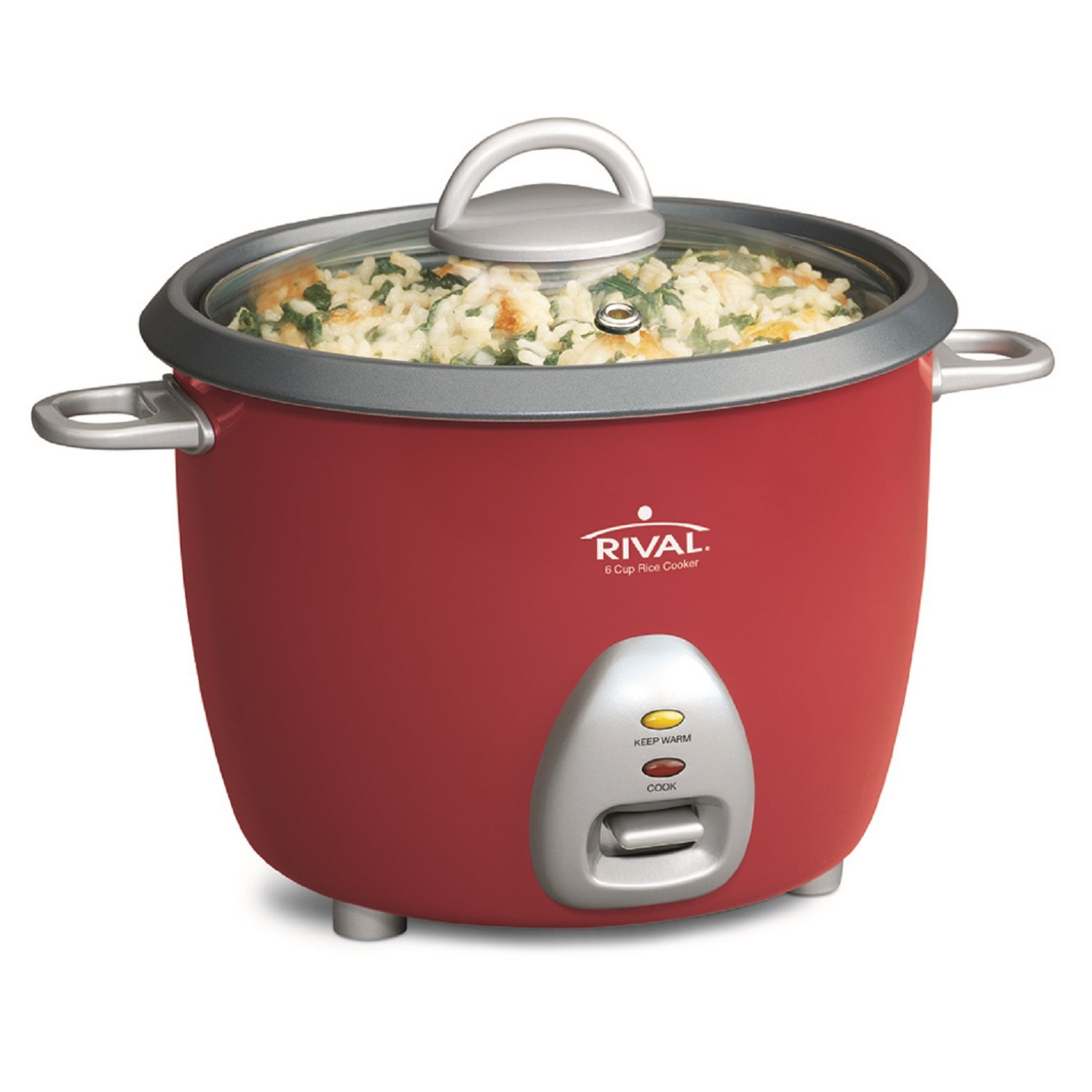 Rival 6-Cup Rice Cooker with Steamer Basket, Red (RC61)