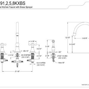 Kingston Brass KS2792KXBS Governor Deck Mount Kitchen Faucet with Brass Sprayer, 8-1/4-Inch, Polished Brass