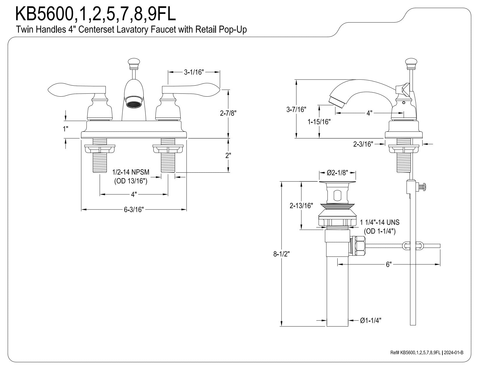 Kingston Brass KB5605FL Royale Centerset Bathroom Faucet with Brass Pop-Up Drain, Oil Rubbed Bronze