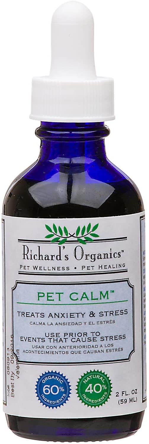 Richard’s Organics Pet Calm, 2 oz. Bottle with Dropper – Natural Cat and Dog Anxiety Relief – 100% Natural Pet Stress Relief – Drug-Free Calming Drops, Settles Nerves and Reduces Hyperactivity