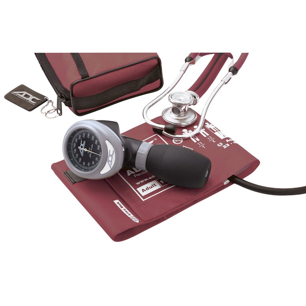 ADC Pro's Combo I Adult Pocket Aneroid/Scope Set with Prosphyg 788 Blood Pressure Sphygmomanometer, Adscope Sprague 641 Stethoscope, and Matching Nylon Carrying Case, Burgundy