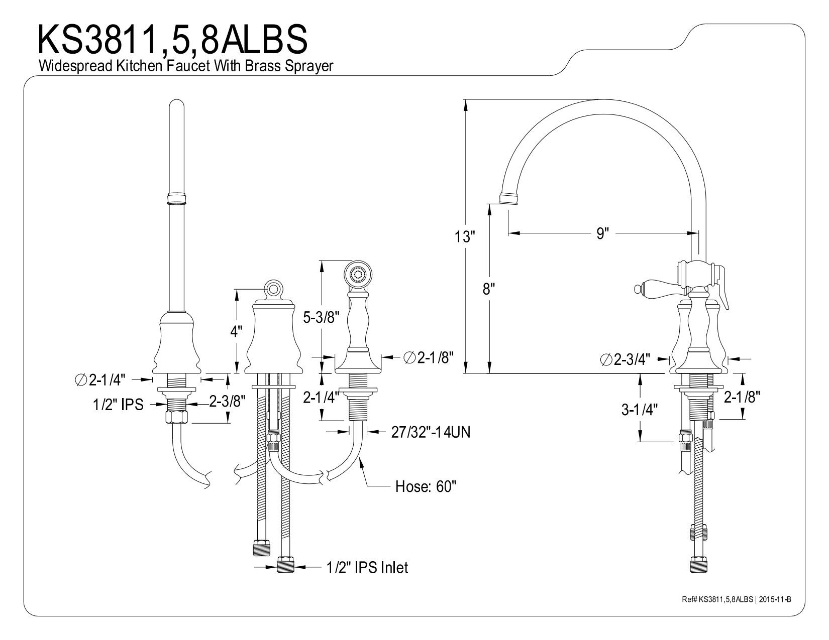 Kingston Brass KS3811ALBS Restoration Widespread Kitchen Faucet, 9-Inch, Polished Chrome