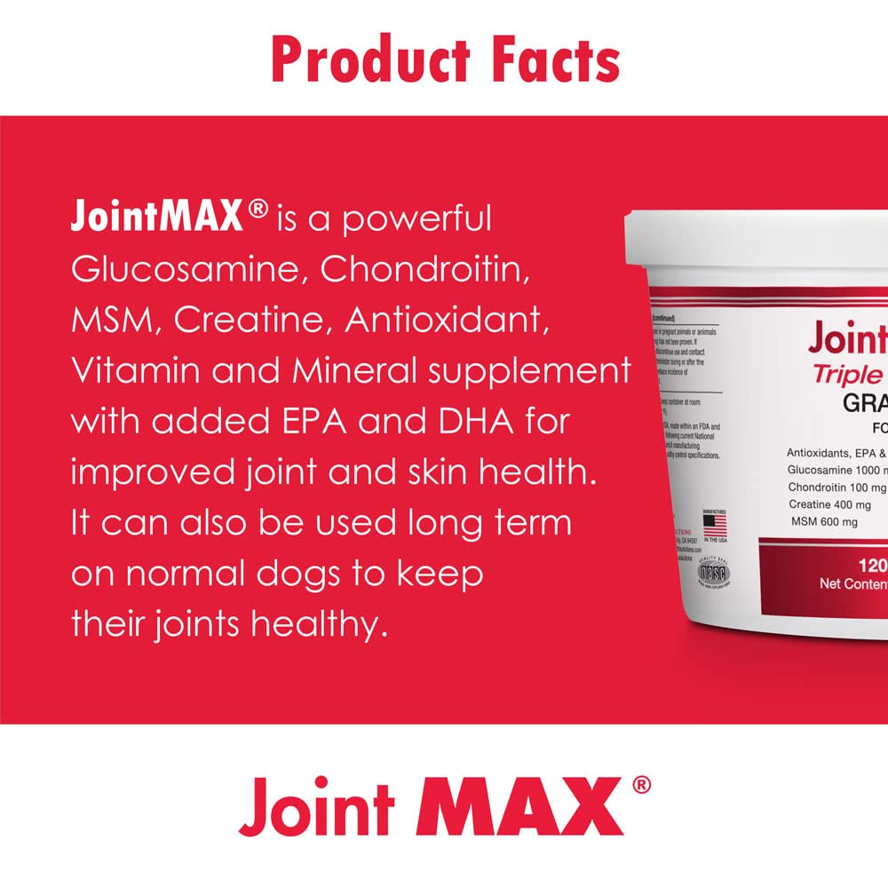 Joint MAX Triple Strength Granules for Dogs - Glucosamine, Chondroitin, Creatine, MSM - Vitamins and Antioxidants - Hip and Joint Pain Relief and Support Supplement - Made in USA - 2-Pack - 240 Doses