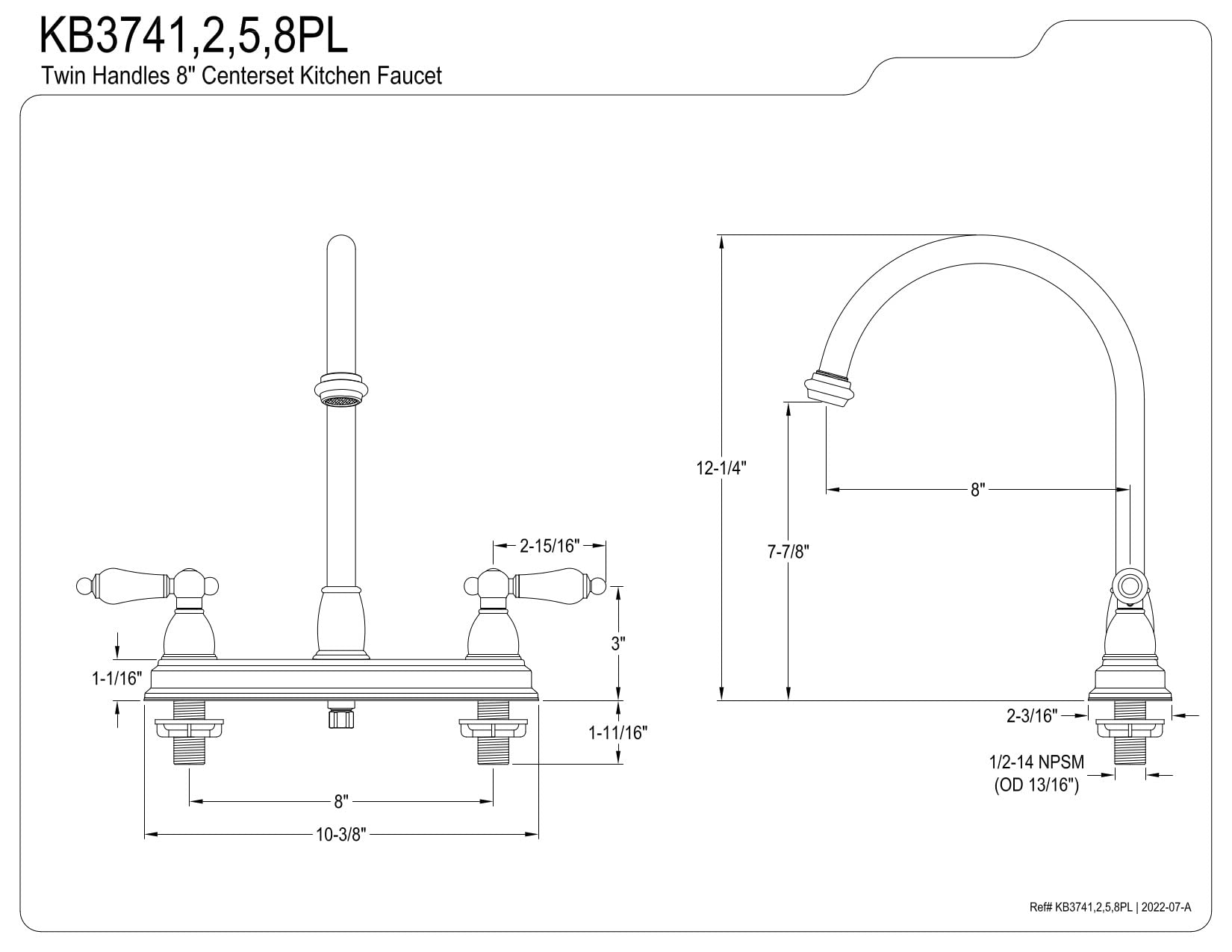 Kingston Brass KB3741PL Restoration 8-inch Centerset Kitchen Faucet without Sprayer, Polished Chrome, 12.25 x 10.38 x 2.38