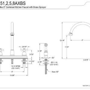 Kingston Brass KB3755AXBS Brass Cross Handle Centerset Deck Mount Kitchen Faucet, 8", Bronze