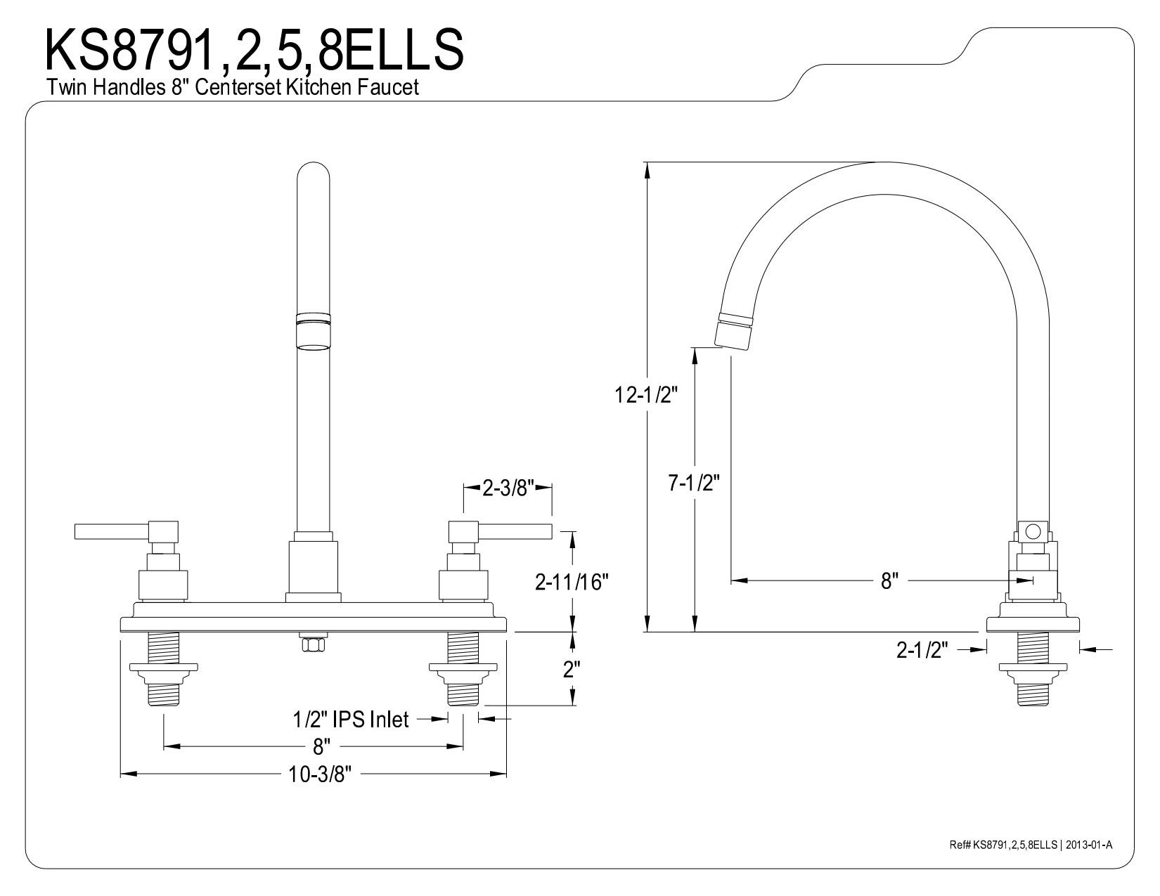 Kingston Brass KS8791ELLS Elinvar 8" Centerset Kitchen Faucet, Polished Chrome