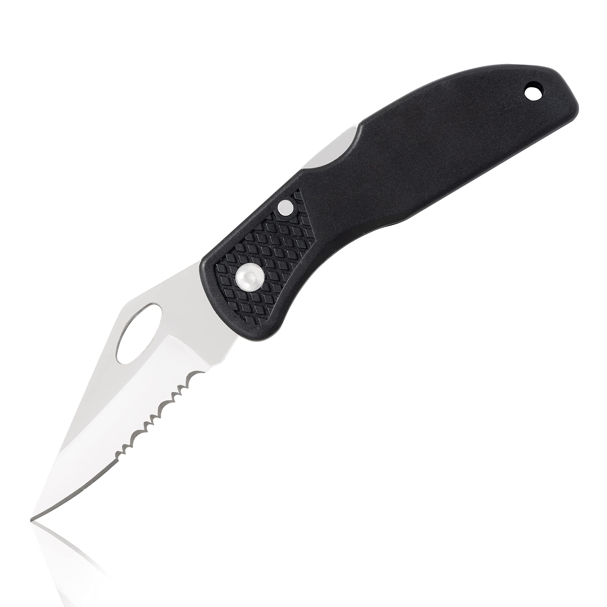 Maxam Lockback 7 (Open) Inch Pocket Knife - Stainless Steel Half Serrated Blade, Textured No-Slip Handle, Carry Clip, Black