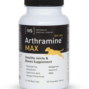 International Veterinary Sciences IVS Arthramine MAX Healthy Joints Glucosamine Supplement for Dogs with Fish Oil, Hyaluronic Acid, MSM, and Vitamin C, Made in the USA, 60 Count