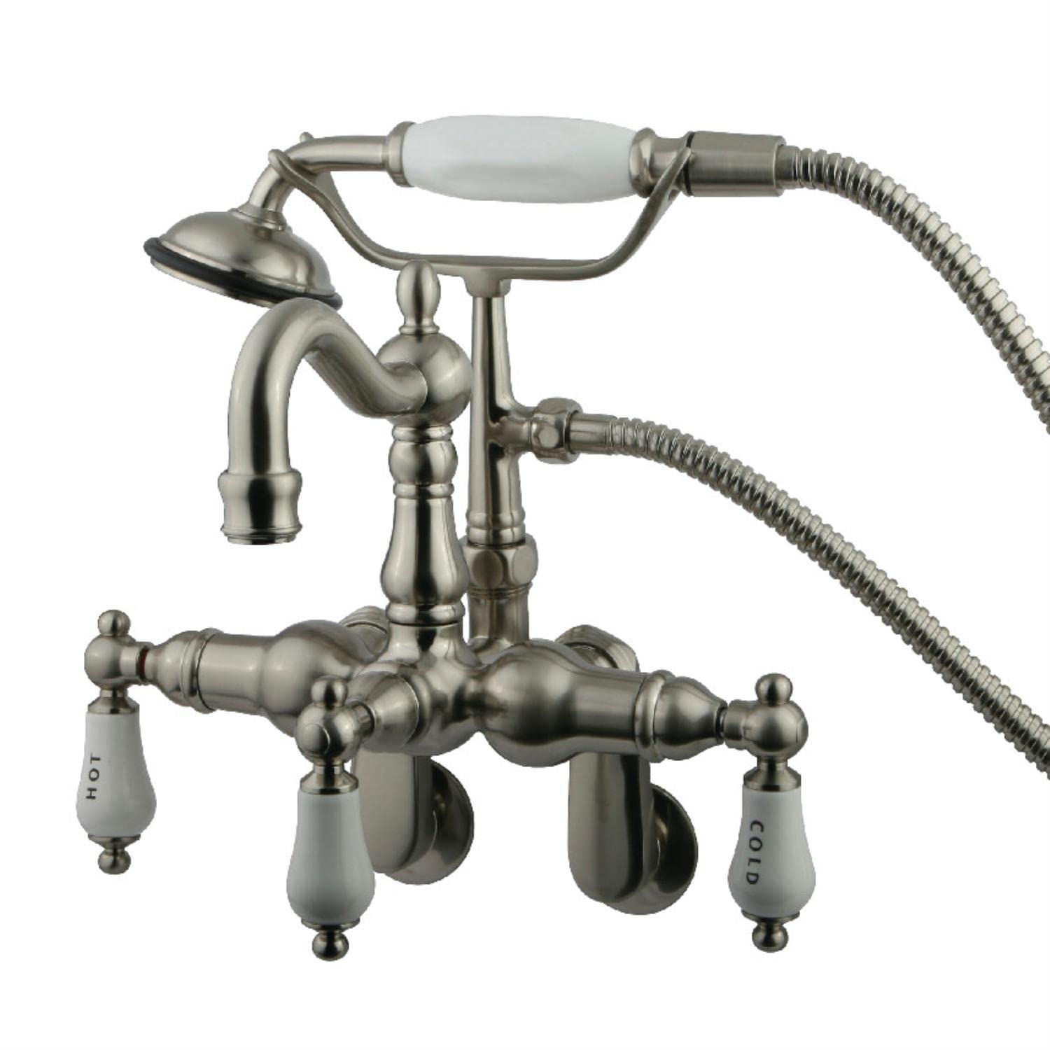 Elements of Design DT13018CL Hot Springs Wall Mount Clawfoot Tub Filler with Hand Shower, Satin Nickel