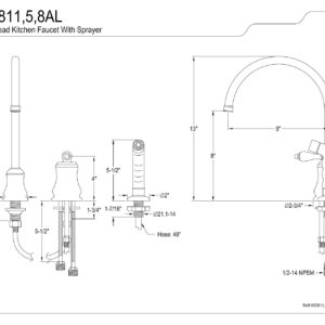 Kingston Brass KS3818AL Restoration Widespread Kitchen Faucet with ABS Sprayer, 9-Inch, Brushed Nickel