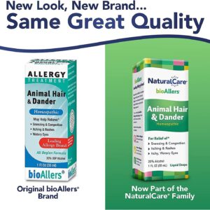 NaturalCare by bioAllers Animal Hair and Dander Allergy Treatment | Homeopathic Formula May Help Relieve Sneezing, Congestion, Itching, Rashes & Watery Eyes | 1 Fl Oz