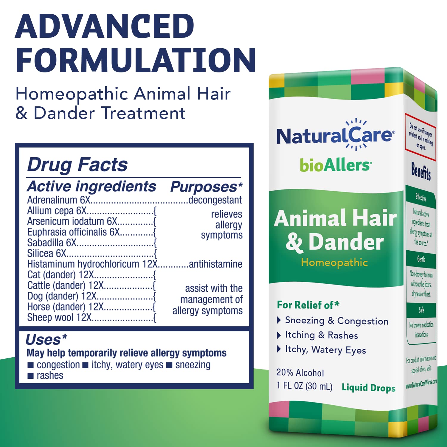 NaturalCare by bioAllers Animal Hair and Dander Allergy Treatment | Homeopathic Formula May Help Relieve Sneezing, Congestion, Itching, Rashes & Watery Eyes | 1 Fl Oz