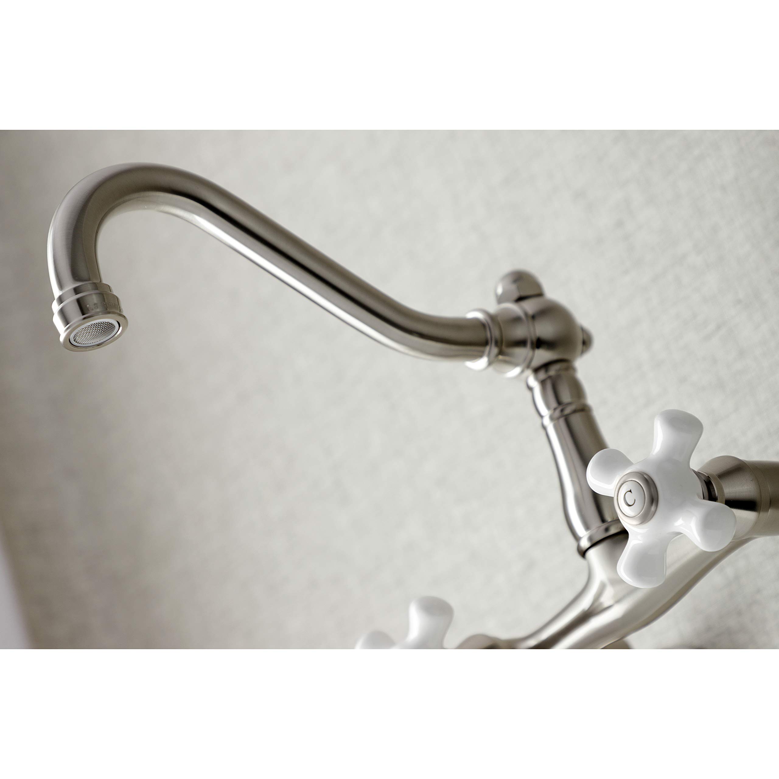 Kingston Brass KS3228PX Vintage Wall Mount Kitchen Faucet, Brushed Nickel, 8.5 x 8 x 6